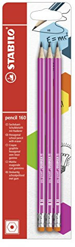 STABILO - Bleistift mit Radiergummi - pencil 160 in pink - 3er Pack - Härtegrad HB