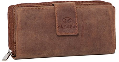 RFID Damen Leder Geldbörse Braun Vintage mit 26 Kartenfächer - MILA Große Damen Portemonnaie 7 Einsteckfächer, 4 Geldscheinfächer, Geschenkbox - Leder Geldbeutel Ledergeldbörse Braun (MILA vintage)