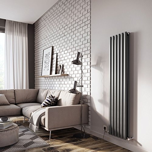The Bath People 24535 Ingarsby Double Panel Vertical Column Curved Design Radiator 1500 x 350-Anthracite, Anthracite Grey
