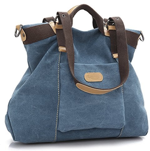 LOSMILE Damen Canvas Schultertasche Rucksack Groß,Handtasche Vintage umhängetasche Anti Diebstahl Tasche,Hobo Tasche für Alltag Büro Schule Ausflug Einkauf. (Blau)
