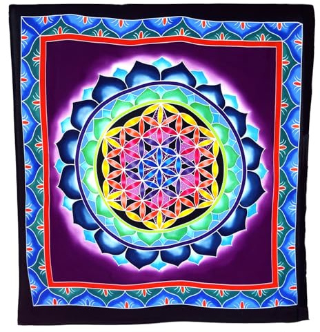 GURU SHOP Wandbehang, Wandtuch, Wandbild, Batiktuch - Blume des Lebens Blau/lila, 105x95 cm