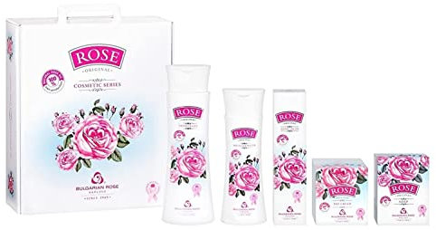 Rose Original Geschenkset für Frauen von 5St. mit 100% Natürlichem Rosenöl - Mizellarem Wasser, Duschgel, Gesichtscreme, Handcreme und Seife Ohne Parabene