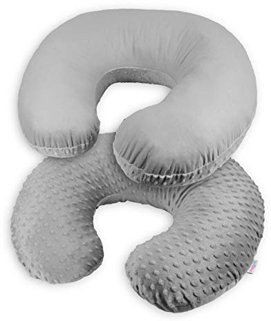 Nursing Pillow Dimple Breast and Bottle Feeding Cushion Baby/Newborn Washable Removable Cotton Cover Maternity Pregnancy Gifts (Grey)