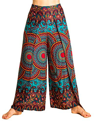 PANASIAM Palazzohose Damen - weiter Hosenrock - Mandala Design im Boho Stil | luftige leichte Sommerhose, gerader Schnitt, Strandhose, variabler Bund, 2 Größen, Sunshine Pants