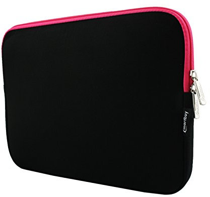 Emartbuy Black/Pink Water Resistant Neoprene Soft Zip Case/Cover Sleeve Compatible with 10-12 Inch Laptops, Tablets and Other Devices as Listed Below