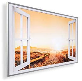 Könighaus 450W Infrarotheizung mit Bild in HD Qualität - inkl. Thermostat - TÜV SÜD + 5 Jahre Garantie - Doppelter Überhitzungsschutz - Infrarot Wandheizung - Motiv: 227. Fenster offen
