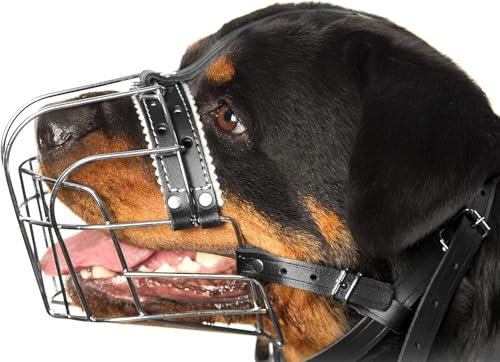 Metallmaulkörbe für Rottweiler-Hunde (Nr. 2) – Drahtkorb, verstellbare Lederriemen – Umfang des Maulkorbs beträgt 26–36,8 cm, Länge beträgt 6,8–8,9 cm