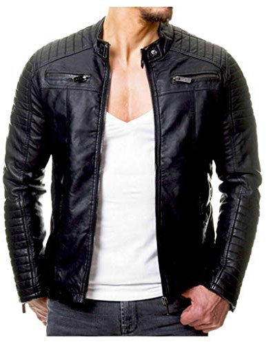 Veste Cuir Homme Vintage Mode Pas Cher Blouson Moto Slim Fit Manteau Automne Hiver Col Montant A Manche Longues Grand Taille Jacket
