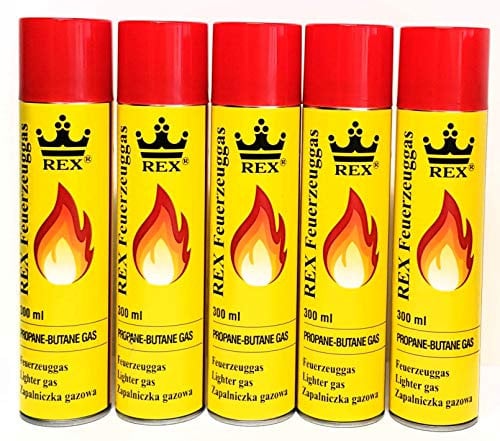 REX Feuerzeuggas 5x 300ml Nachfüllgas Propan-Butan Gas Feuerzeug
