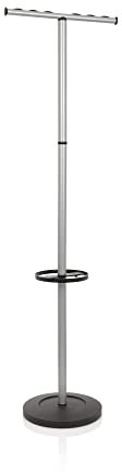 hjh OFFICE 830029 Garderobenständer Space I Metall Silber Kleiderständer inkl. Kleiderbügel, mit Schirmständer, Höhe 172,5 cm