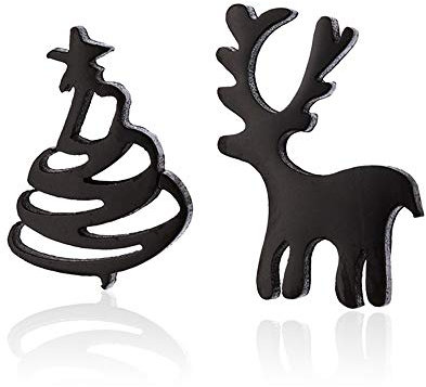 BlackAmazement 2er Set 316L Edelstahl Ohrstecker Ohrringe Tannenbaum Rentier Reindeer rose gold silber schwarz Damen (Schwarz)