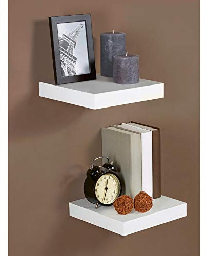 Kasahome Mensola da Muro Quadrata Bianca Pensile da Parete Arredamento Casa Mensole Scaffali in Legno MDF con Staffa a Scomparsa Viti per Montaggio 25x25 cm