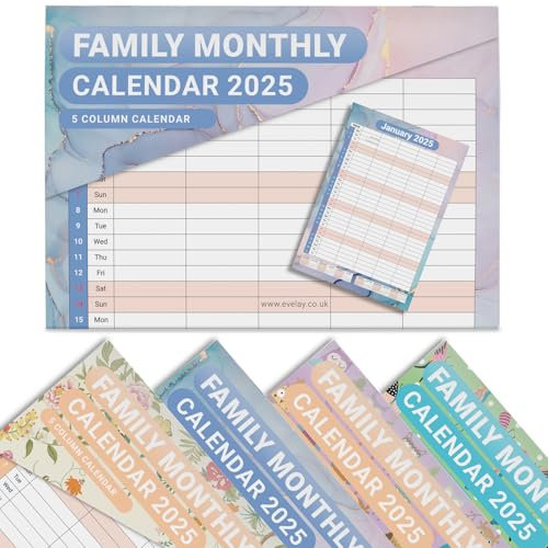 2025 A3 Wandkalender 5 Spalten Familie Monatsplaner Mitarbeiter Rota Familien Organizer Monat pro Ansicht Navy und Marmor