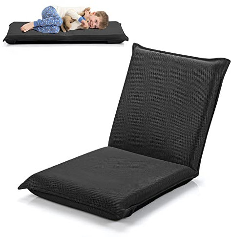 RELAX4LIFE Bodenstuhl klappbar, Bodensessel mit Liegefunktion, Lehnstuhl mit 6 Einstellbarer Rückenlehne, Bodensitz zum Fernsehen Lesen Spielen, Meditationsstuhl Lazy Sofa gepolstert (schwarz)