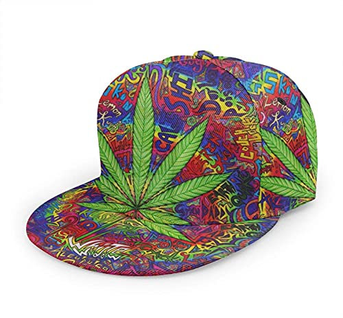 Oaieltj Unisex Baseball Cap Erwachsene Teens Adjustable Snapback Flat Brim Baseball Cap Cool Hip Hop Hat, Marijuana Leaf Weeds Art, One size