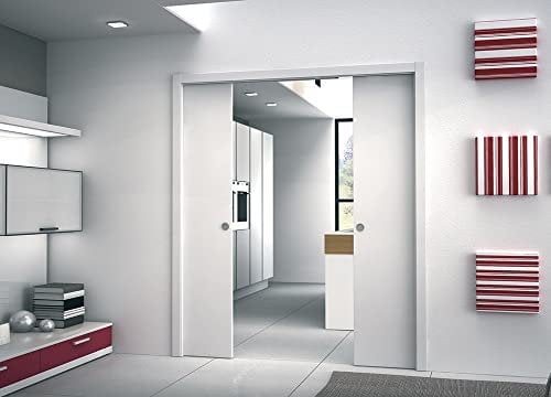 Porta scorrevole a scomparsa interno muro a doppia anta in laminato Bianco Matrix Finitura Bronzo