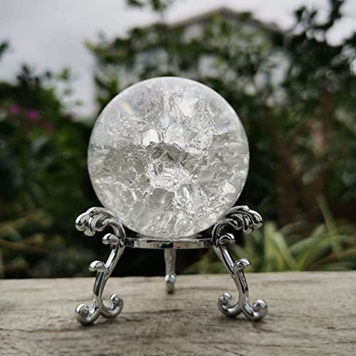 HUANSUN 5/6cm Crystal Crack Ball with Stand Glass Sphere Feng Shui Ornament Rocky Water Fountain Decorative Ball Home Decor Figurine,ball with silver bas,60mm