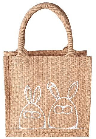 ORGANZABEUTEL24 2er Set Mini Jute Ostertaschen - Mini Shopper - 23x23x10 cm (Twin Häschen)