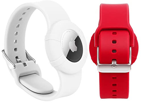 2er-Pack Airtag-Armbänder kompatibel mit Apple AirTag, weich verstellbares Airtag-Armband, Airtag-Uhrenarmband für Kinder, Kleinkinder, Babys, ältere Kinder (rot&Weiß)