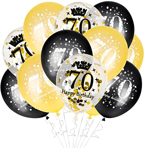 GoldRock 70. Geburtstag Deko Set - 15 Stück für Frau/Mann - Luftballons, Happy Birthday Ballon 70 Jahre - Party/Tisch Dekoration