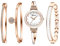 JewelryWe 4pcs Damenuhr Armreif Set Damen Strass Metallarmband Analog Quarz Uhr Kristall Armband Schmuckset Geschenke für Frauen, Rosegold Weiß