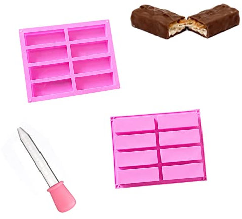 Naisfei 2 barras de cereales de silicona, forma de barritas de energía, forma rectangular, 8 huecos, barritas energéticas grandes, molde para hacer proteínas, brownie, gomas, magdalenas (rosa)
