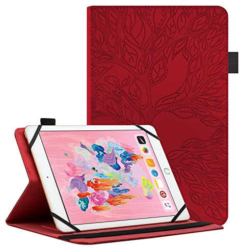 Succtopy Universal Tablet Hülle 7-8 Zoll-Folio Flip PU Leder Tasche Schutzhülle mit Stifthalter und Ständer für 7,0-8,0 Zoll Tablet,Wallet Cover Case für MatrixPad S8,HAOQIN H8,Winnovo M8,Rot