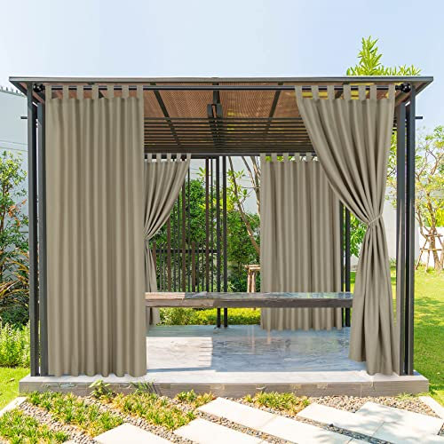 BONZER Outdoor-Vorhänge für Terrasse, wasserdicht, Schlaufen, wetterfest, Außenvorhänge für Veranda, Pergola, Pavillon, Cabana, 1 Vorhangschal, 132,1 x 213,4 cm, Taupe