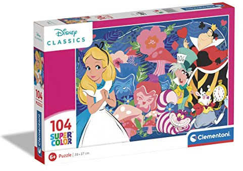 Clementoni - 25748 - Supercolor Puzzle - Disney Classics Alice - Puzzle 104 Teile Ab 6 Jahren, Buntes Kinderpuzzle Mit Besonderer Leuchtkraft & Farbintensität, Geschicklichkeitsspiel Für Kinder