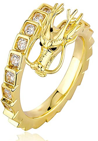 Men's Open Ring Hip Hop Rock Ring Luxury Full Bling Iced Out Cubic Micro Paved CZ Stones Rings Wedding Party Jewellery Gift,Gold