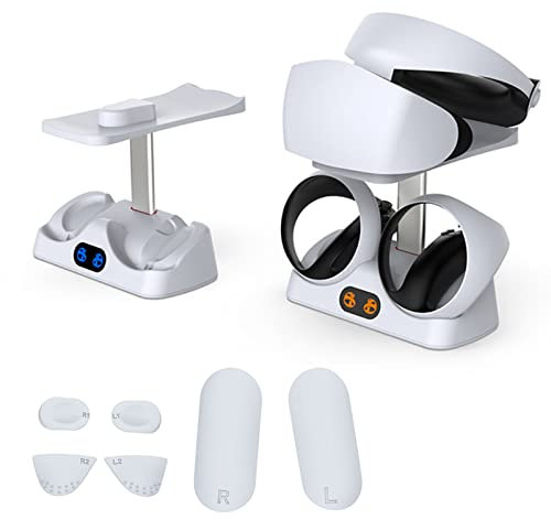 HMHAMA Supporto per dock di ricarica per controller PS VR2, stazione di ricarica con impugnatura VR e kit di cuscinetti in silicone antiscivolo con indicatore luminoso