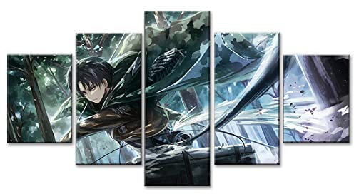 VEYEBZ 5 Stück Leinwandgemälde Wandkunst Anime,Angriff Auf Titan,Levi Ackerman Hd Bild 5 Teiliges Leinwand Drucke 100×50cm Mit Rahmen Modulare Wandmalerei Abstraktes Poster Zimmer Dekoration Geschenk