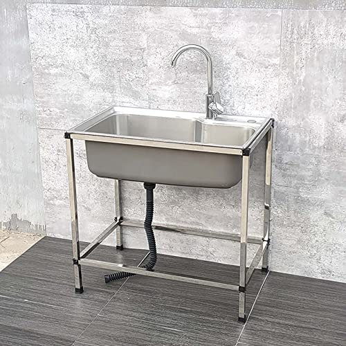 Stainless Steel Utility Sink, Utility Single Bowl Sink, Stainless Steel Utility Sink With Drainboard, Single Bowl Commercial Restaurant Kitchen Sink, For Indoor Outdoor Laundry Garage, (unit:cm) ( Col
