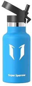 Super Sparrow Kids Water Bottle 350ml - FlipFlow Insulated Metal Water Bottles with Straw Lid - BPA-Free Bottles Stainless Steel & Leakproof Thermal Flask - Ideal for Home, Office, Travel or Sports