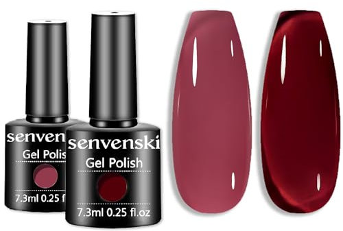 Senvenski Jelly Maroon Gel Nail Polish Kit - Clear Red Cerise Crimson Translucent Colours with Milky Sheer Finish | Vegan UV/LED Nail Art Kit Gift for Women Manicure Salon DIY(CS2-009)