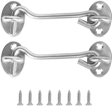 Xlqyb 2 ganci tempesta con occhiello, ganci tempesta in acciaio inox con 8 viti di fissaggio, ganci per porta basculante in legno, adatti per cancelli, garage, recinzioni, finestre