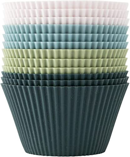 Lesipee Moldes de silicona para magdalenas, moldes de silicona estándar para magdalenas, 4 colores, juego de 12 unidades, reutilizables, sin BPA, para tartas y pudines (12 unidades)