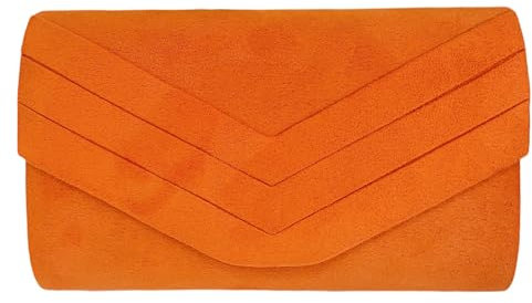 LeahWard Women's Suede Clutch Bag Large Wedding Handbags With Chain Strap (Orange)