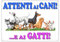 Panneau de porte clipart Attention aux chiens et aux chats humoristique en plastique laminé à haute épaisseur (500 microns) 22 x 31 cm convient pour portails et portes