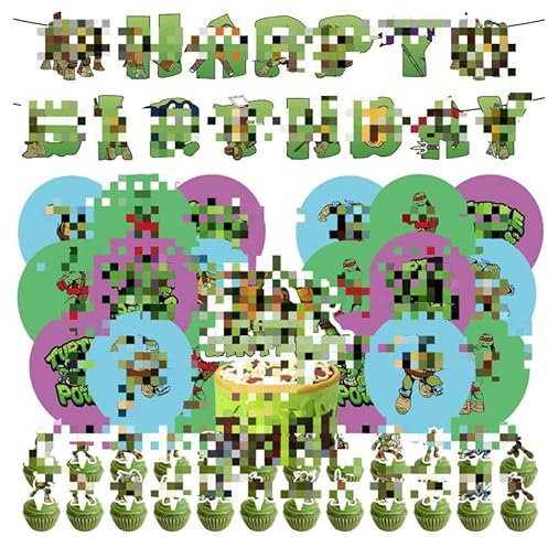 BSNRDX Ninja Turtle Themenparty-Set, 46 Stück Ninja Turtle Geburtstag Dekoration Luftballons, Party Zubehör Set Kindergeburtstag Luftballons Ninja Turtle Themenparty Pull Flag Ballon Hängender