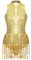 JEATHA Damen Ballettanzug Gymnastikanzug Pailletten Turnbody Ärmelloser Bodysuit Transparenter Mesh Patchwork Body mit Fransen Glitzer Tanzbody Leotard Quaste Ballettkleidung D Gold M