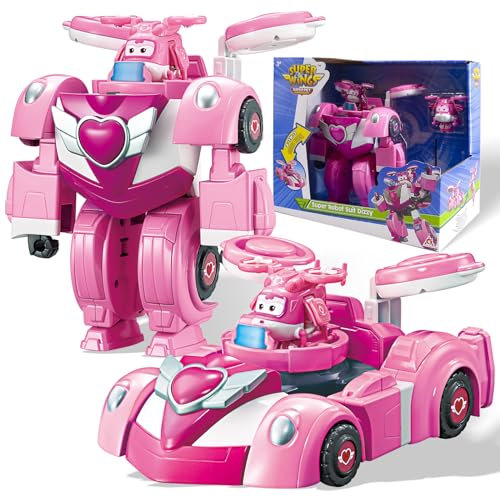 Super Wings Super Robot Suit Dizzy, ca. 18 cm große verwandelbare Spiel-Figur, 2-in-1 Roboter Anzug und Super Auto, für Kinder ab 3 Jahren, Pink