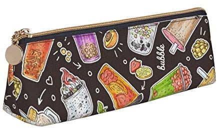Atasc Niedliche Cartoon Bubble Tea Muster Bleistift Beutel Dreieck Stift Fall Tragbare Bleistift Tasche Leder Organizer mit Reißverschluss Kosmetiktasche Tasche, siehe abbildung, Einheitsgröße,