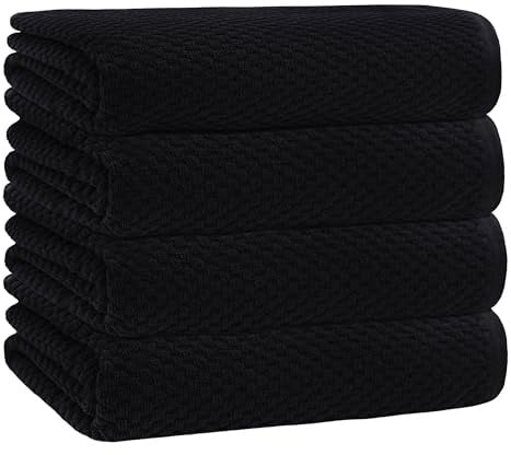 Cotton Craft Waffel-Badetuch, Set mit 4 luxuriösen Euro-Spa-Handtüchern, Waffelgewebe, 100% ringgesponnene Baumwolle, super saugfähig, schnell trocknend, Übergröße, 76,2 x 142,2 cm, Schwarz