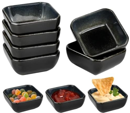 HEKOBAG Dip Schälchen, 6 Stück Keramik Saucenschälchen Quadratische Sojasauce Schälchen Gewürzschüsseln Kleine Porzellan Dip Schalen Set für Dips, Snacks, Desserts, Sushi-7,5x3cm