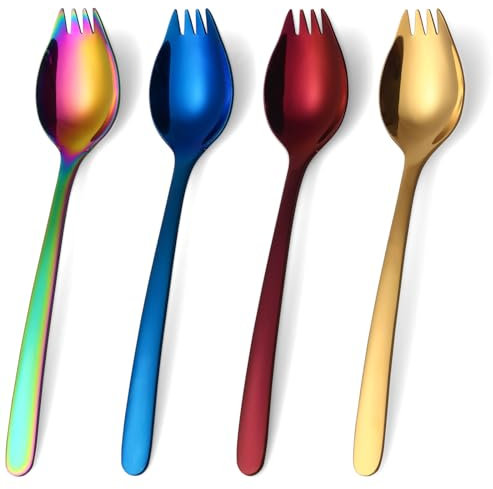 Lovingly Yours 7-inch Spork Stainless Steel, Reusable Camping Spork, Metal Spork, Set of 4