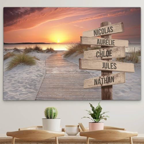 Générique Toile personnalisée avec cadre en bois prénom famille Coucher de Soleil (60 x 40 cm)