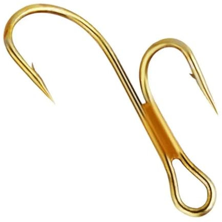 MIJKO 20 Stück goldene Doppel-Angelhaken mit Widerhaken, Ryder, Hecht, Toter Köder, Lachs, Forelle, Barsch, beringter Zander für Flussufer