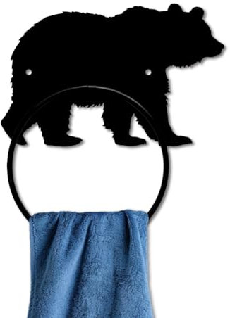 MAYJOYDIY Anneau porte-serviette en métal en forme d'ours pour salle de bain - Fixation murale - Anneau de serviette avec ours - Bête sauvage - Décoration murale pour cuisine, maison, cadeaux à