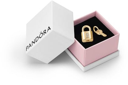 Pandora Padlock & Key Dangle Charm - 14k Gold Bracelet Charm Compatible with Pandora Moments - Gift for Her - With Gift Box